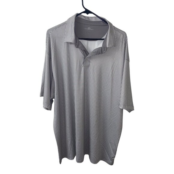 Vansport Mens Gingham Polo Shirt 2X Gray/White Short Sleeve Lightweight Stretch - Picture 1 of 14